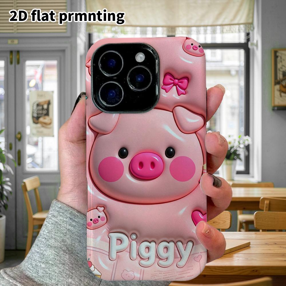 Phone Case: 2D flat design suitable for iPhone 18 17 16 15 14 13 Pro film protective case, couple style, chubby little pig, Christmas and Halloween gi