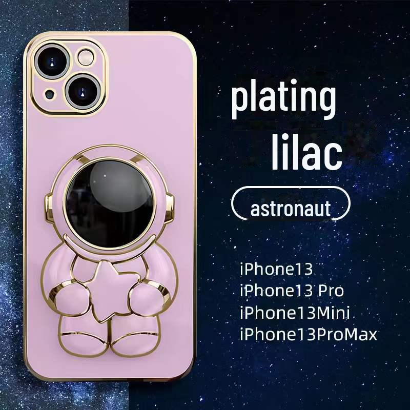 Чехол Astronaut с гальваническим покрытием и подставкой для iPhone 13 Pro Max/12/XS/8P