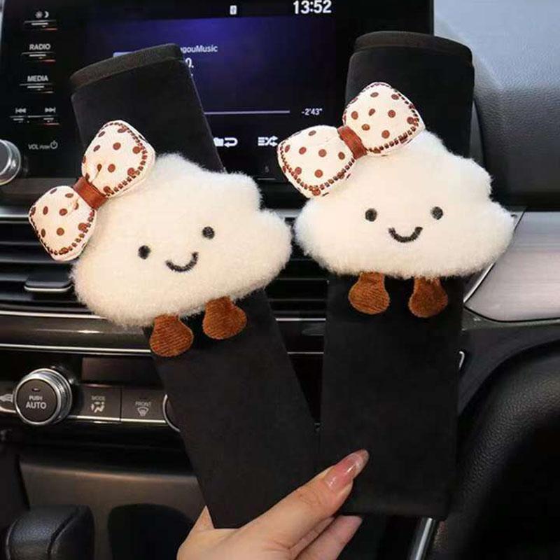2pcs Cartoon Bow Cloud Seatbelt Shoulder Protector Cartoon Creative Car Seat Belt Shoulder Pad Protector Interior Accessories