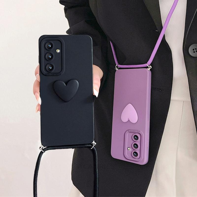 Силиконовый чехол-ремешок через плечо с дизайном Love Heart для Samsung Galaxy S24 и других