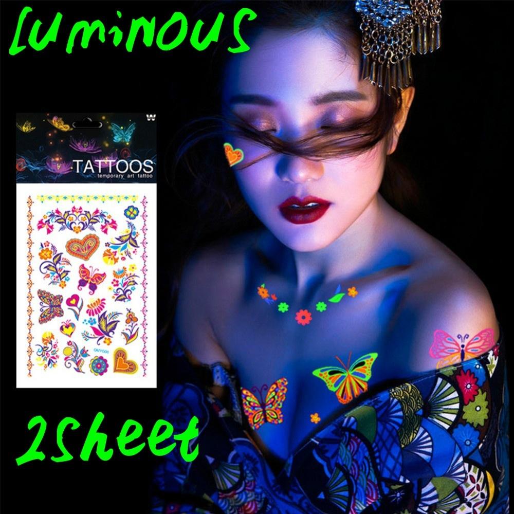 2 Sheet Luminous Temporary Tattoos Stickers Glow In the Dark Fluorescent Waterproof Butterfly Tattoo