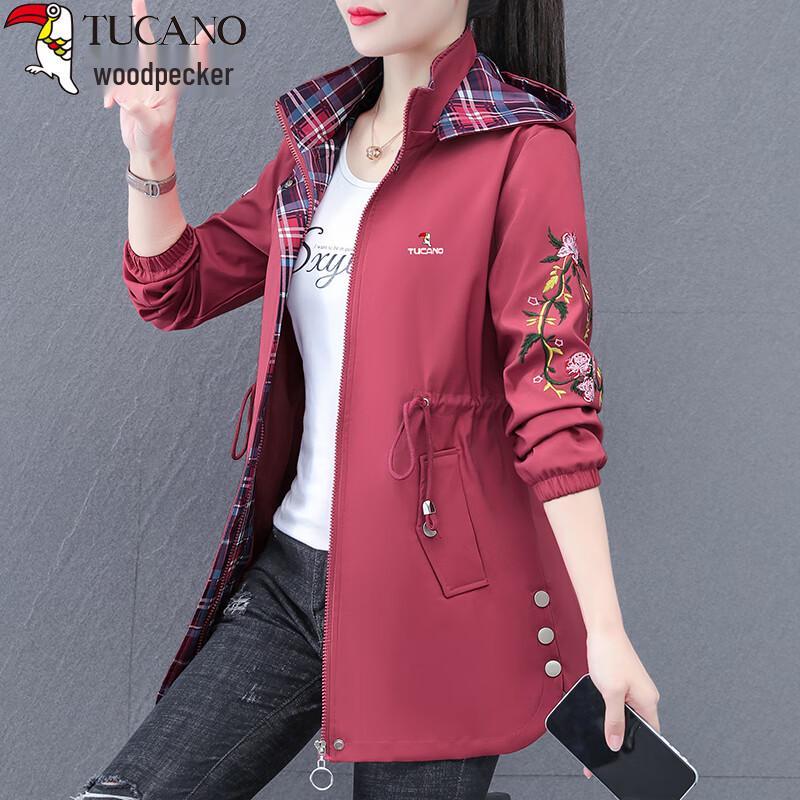 Женский тренч средней длины с вышивкой Woodpecker