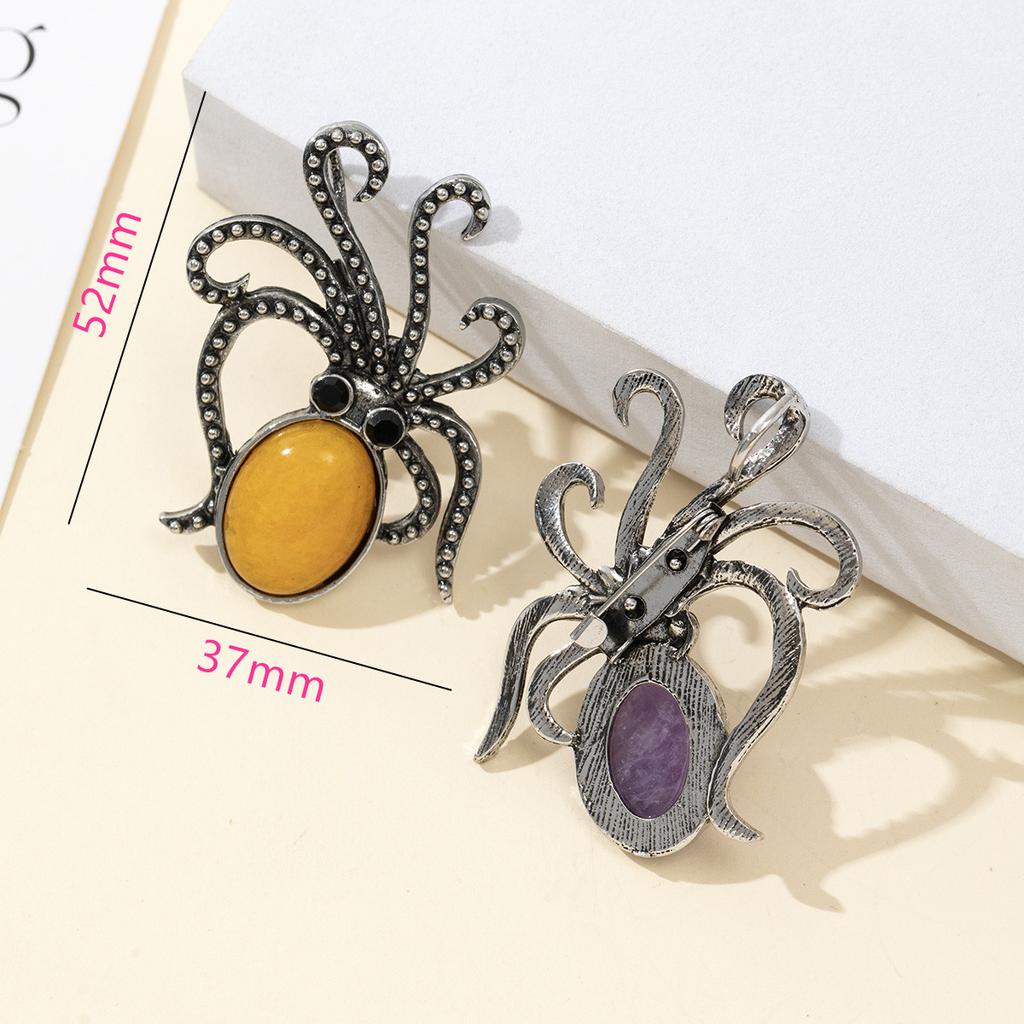 Natural Stone Shell Brooch Octopus-Shaped Brooch For Elegant Formal Coat Jewelry Accessory 52x37mm