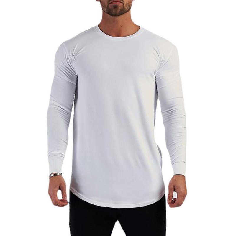 Muscleguys Mens Muscle Slim Fitted Running T-Shirts Autunm Cotton Long Sleeve Crewneck Gym Workout Plain Sports Fitness T Shirts