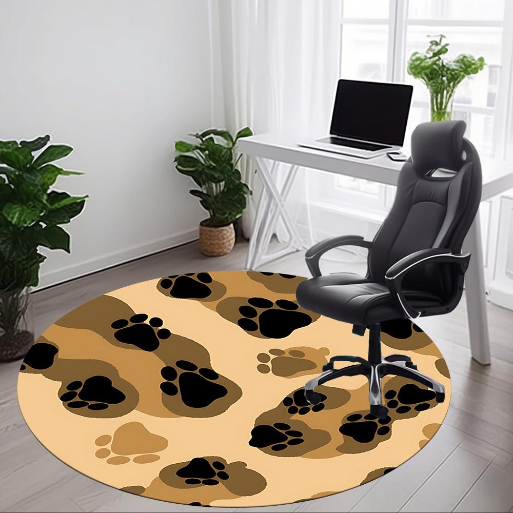 1pc Paw Prints Office Round Rug, Non-slip, Soft and Durable Office Rug for Interior Decoration, Perfect for Office, Beautiful Decoration yy260323044