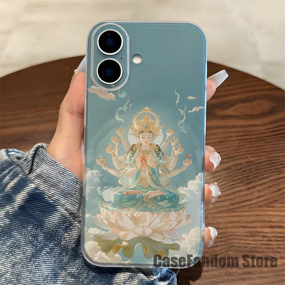 Традиционный китайский буддийский чехол для телефона Гуаньинь для iPhone 17,16,15,14,13,12,11 Pro,Max,Plus,X,XS,XR Mini Прозрачный мягкий чехол