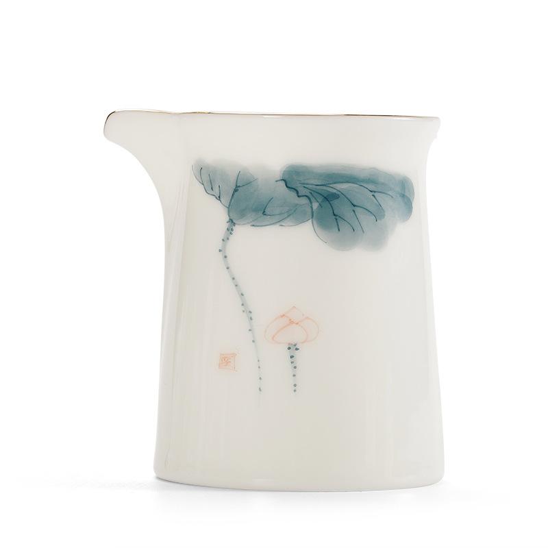 Suet jade white porcelain hand-painted lotus fair cup ceramic tea art uniform cup kung fu tea set tea sea tea set male cup