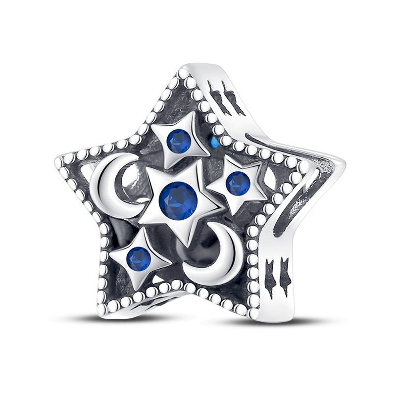 Браслет из бисера в виде ловца снов из серебра 925 пробы со звездами и луной