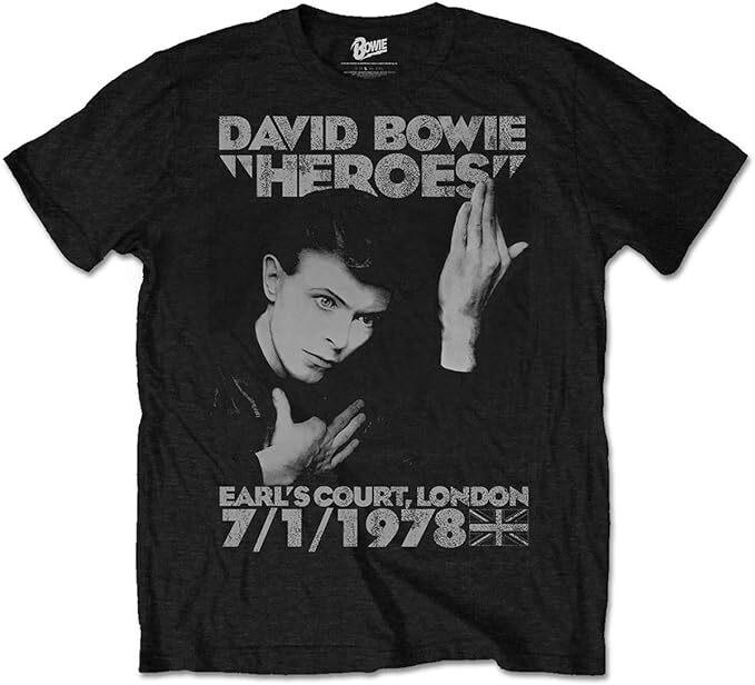 Officially licensed David Bowie Heroes Earls Court Unisexs Black T Shirt Bowie Tee