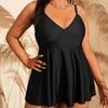 Plus Size Swimsuit Women Tankini Black Big Large Chubby Summer Swimdress Bikini Beachwear Swimwear Mujer 2025 Bathing Suit 4XL