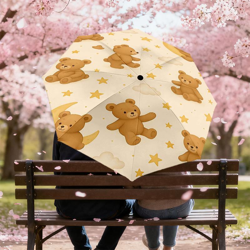 1PC Teddy bear Moon Umbrella-8-Rib Reinforced Portable Folding Travel Suitable for All Seasons Outdoor Daily Use-J336