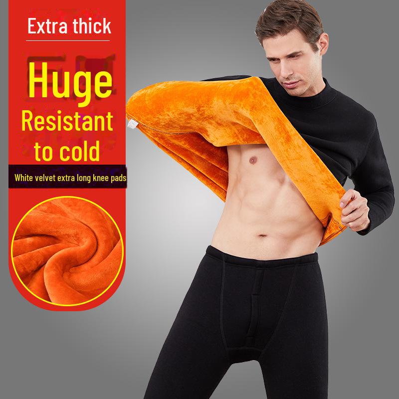 Мужской и женский термобелье из плотного бархата для людей среднего и пожилого возраста - однотонный зимний комплект