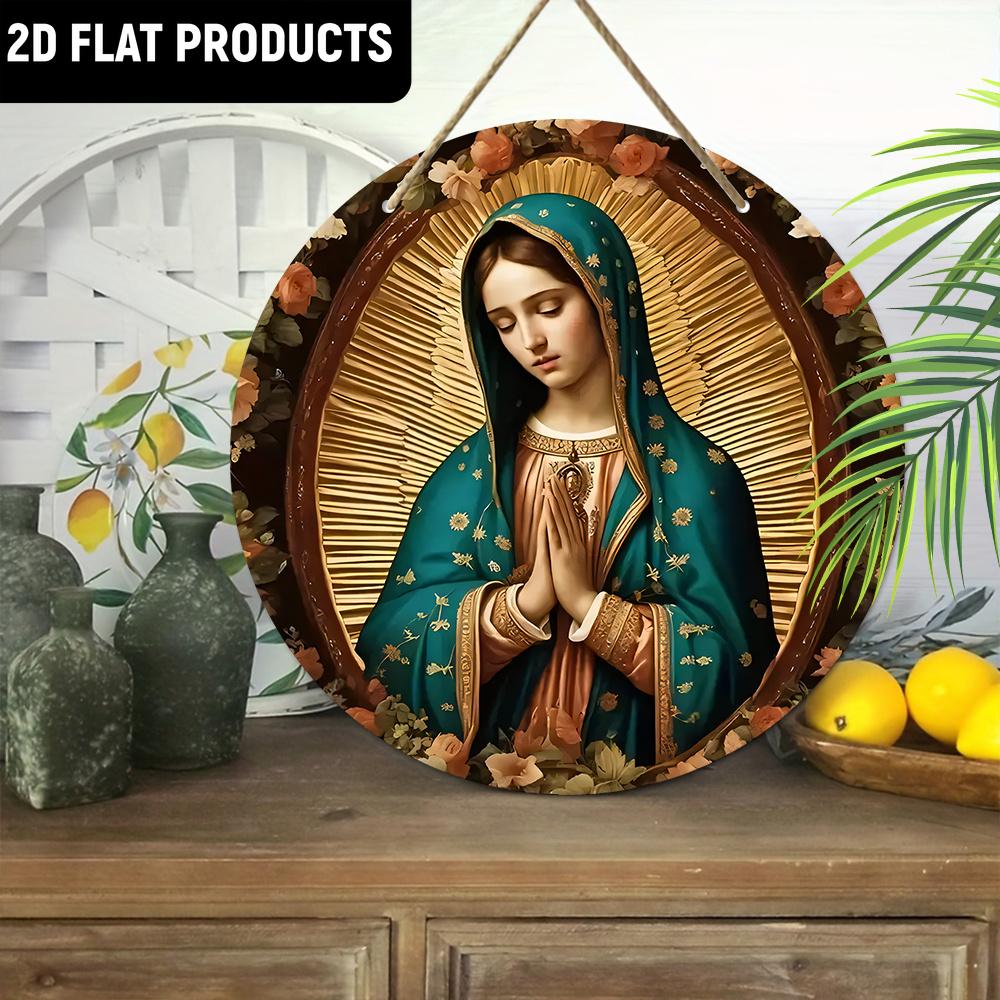 Деревянная табличка «Богоматерь Гваделупская», классическая Нуэстра Сеньора Де Гваделупская с цветочным узором, плоская двухмерная табличка для бара, сада и декора кофейни