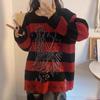 Gotik Chiziqli Sviter Ayollar Punk Harajuku Y2k Vintage Uzun Qo'lli Trikotaj Pulover Streetwear Oversize Sviterlar