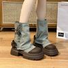 Женские ботинки на толстой платформе, модные ботильоны в стиле пэчворк, женские дизайнерские брюки, ковбойские сапоги с толстой подошвой и нескользящей подошвой