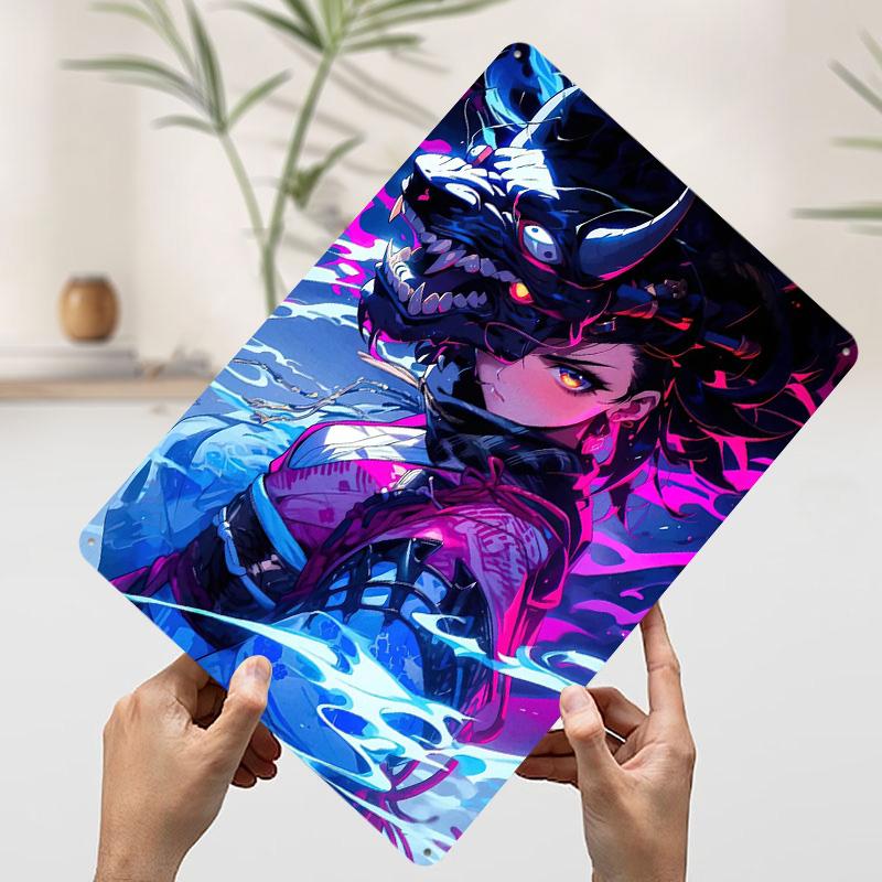 Anime Girl With Mask Poster Customized Wall Art Vintage Metal Signs Retro Tin Plaque for Man Cave Office Decor Room Decoration