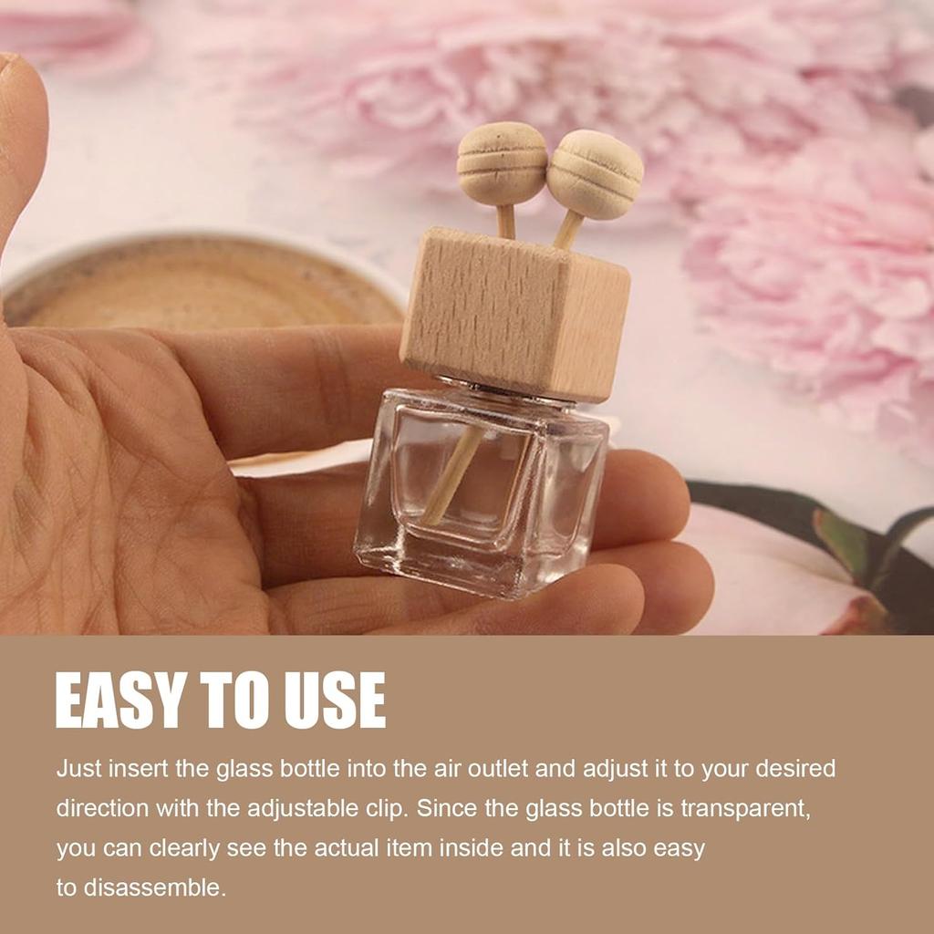 2 PCS Car Diffuser Air Freshener Bottles, Refillable Empty Glass Essential Oil Diffuser Vent Clip & Wooden Caps Sticks, Universal Aromatherapy