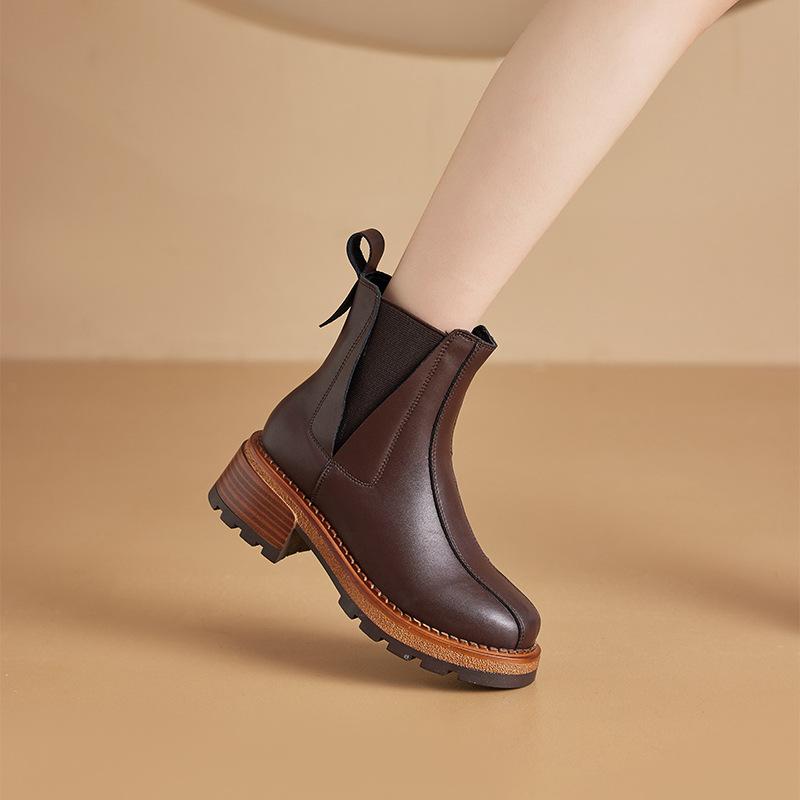 Осенние бархатные кожаные ботинки Мартин женские на толстой подошве с внутренней платформой, ботинки-сигареты женские, ретро, повседневная женская обувь на одной педали