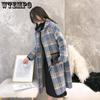 Женские пальто и куртки Модные женские клетчатые двубортные шерстяные пальто Женские пальто