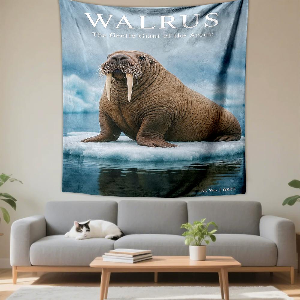 Walrus on Ice Arctic Wildlife Design Patterned tapestry for bedroom and living room home decor