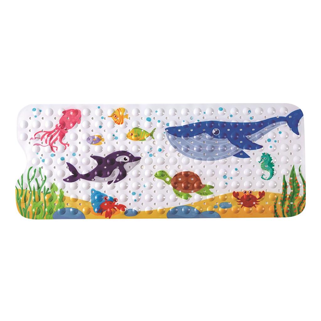 Cartoon Baby Bath Mat, Kids Bathtub Mat Non For Toddler Bath Shower , 39.37In X 15.75In With Holes And Suction Cups Machine Washable