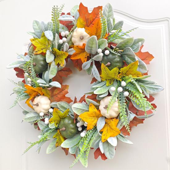 Simulated Wreath Autumn Maple Leaf Pumpkin Pine Cone Berry Wreath