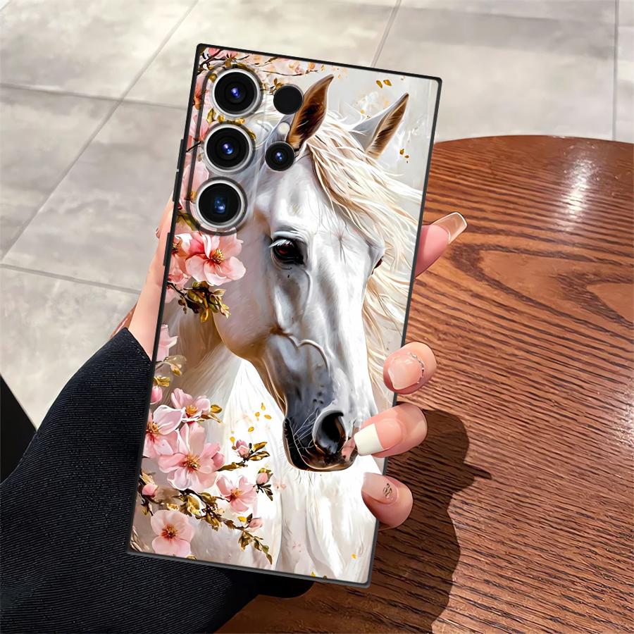 Чехол с рисунком животного-лошади для Samsung Galaxy S24 Plus S25 Edge S23 Ultra S20 S21 FE Черный Мягкий чехол для телефона