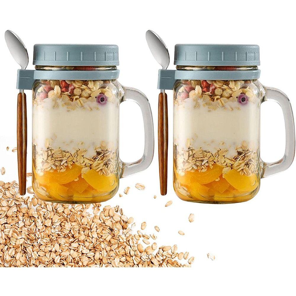 With Lids Spoons & Handle Overnight Oats Jars Oats Container Glass Breakfast Jar Yogurt Pot