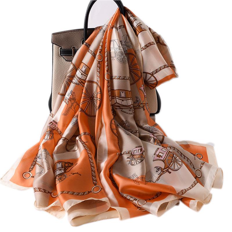 New European and American Imitation Silk Scarf for Women's Warm Shawl Retro Carriage Long Gauze Scarf Dual-purpose Scarf