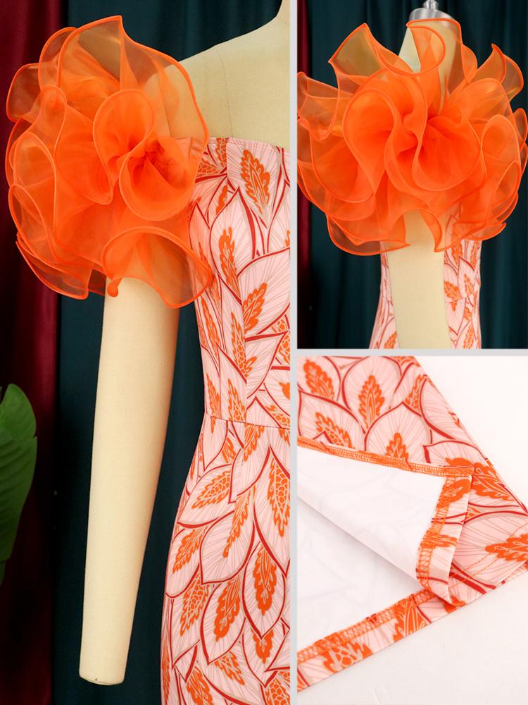 Оранжевое платье с принтом миди, женское вечернее вечернее платье с рюшами и коротким рукавом в стиле ретро, винтажное платье-карандаш для празднования дня рождения, летние наряды размера плюс