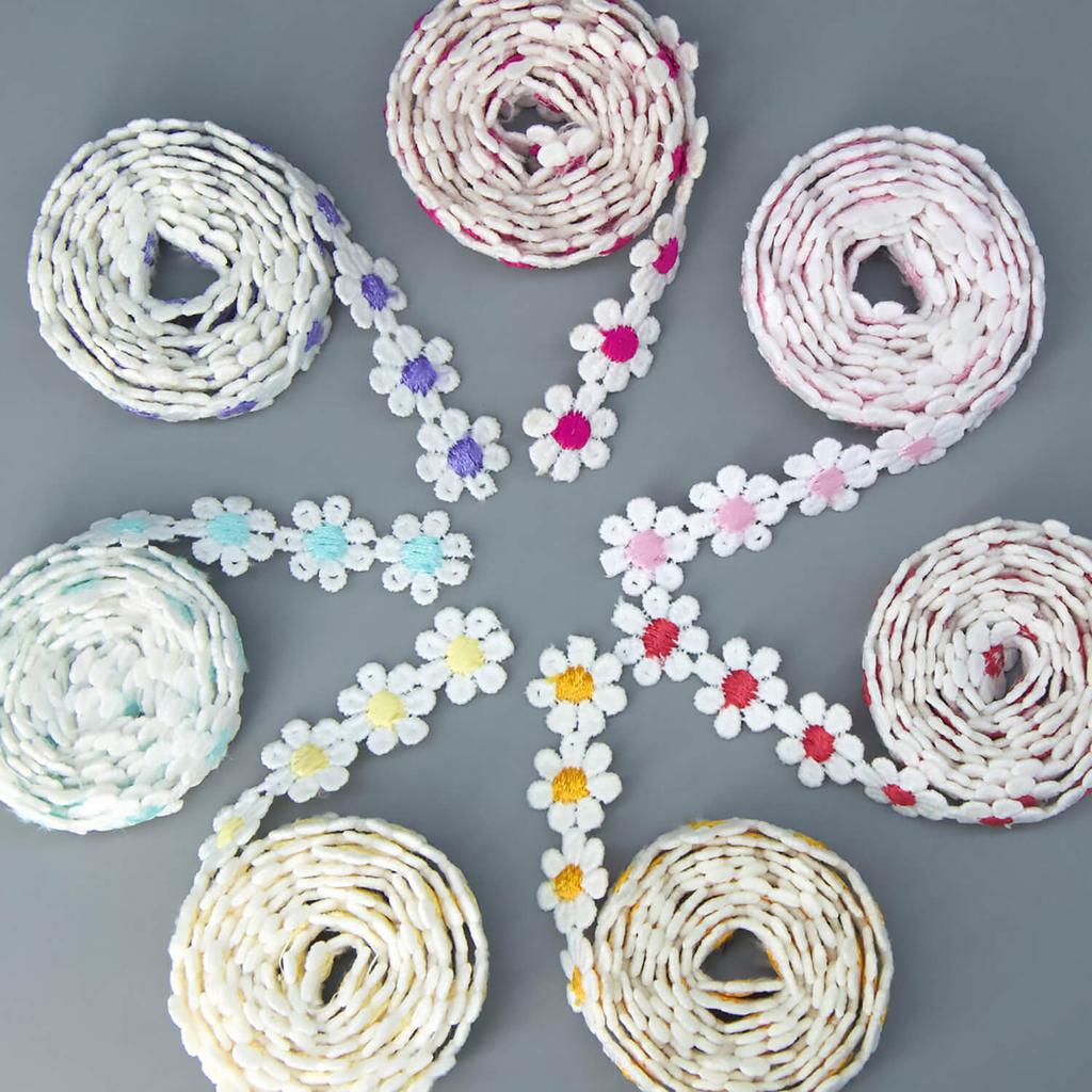 2 Yards Assorted Color Daisy Flower Trim, Embroidery Fabric Sewing Accessories Craft Supplies 14mm