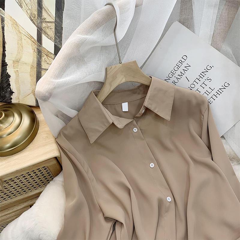 HI-FASHION шифоновая блузка женская белая топы с длинными рукавами с лацканами весенняя корейская рубашка однотонная свободная рубашка женская плюс размер