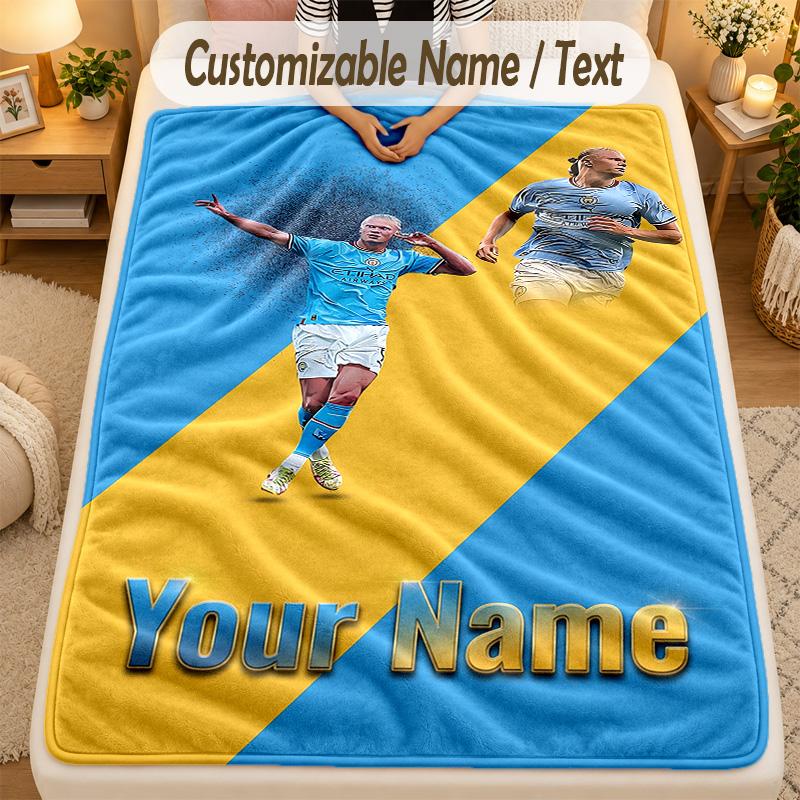 Flannel BlanketErling Haaland Custom Name Text Personalized Soft Warm Throw Blanket Home Decor Gift
