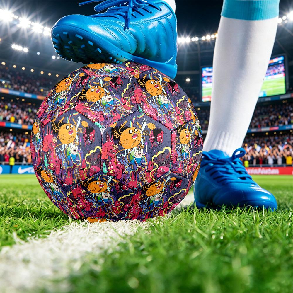 Adventure Time Printed Size 5 Standard Football, Waterproof PU Training Soccer Ball for Outdoor Sports
