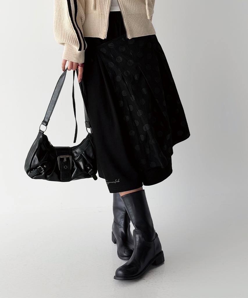 The Green Lab Dot Wrap Skirt [Black]