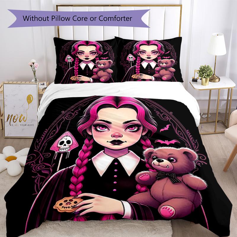 3pcs Wednesday Bedding Set Duvet Cover Closure Includes 1 Duvet Cover & 2 Pillowcases, Soft and Comfortable for All Seasons.