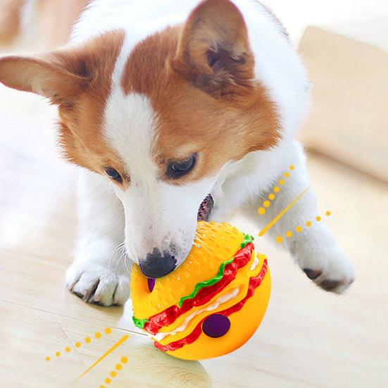 Игрушка для домашних животных Форма гамбургера Звук хихиканья Привлекает Устойчивость к укусам Уход за зубами Многофункциональная чистка зубов Игровая игрушка Шар для собак Качающийся шар для хихиканья Товары для домашних животных
