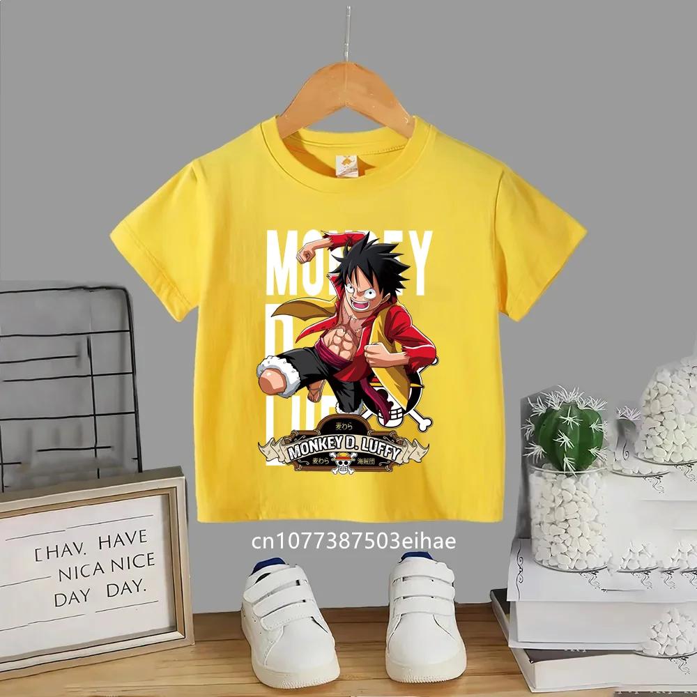 Japanese Anime One Piece  Luffys Classic Childrens Shortsleeved Breathable Sports Casual Summer Fashion and Leisure Top