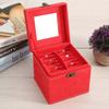 Деревянный красный однотонный трехслойный футляр для хранения ювелирных изделий