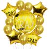 13 шт. золотые поздравительные шары для выпускников, круглые воздушные шары из фольги со звездами, выпускные украшения, класс 2024 г.