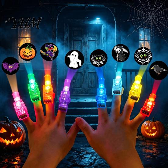 Christmas Stocking Stuffers Halloween Finger Projector Lights, LED Spooky Projection Rings with Pumpkin Ghost Bat Skeleton Patterns for Kids