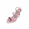 Sandals Rhinestone Bow Fairy Style Ankle StrapRoman High Heels Summer Outdoor Wear Pink