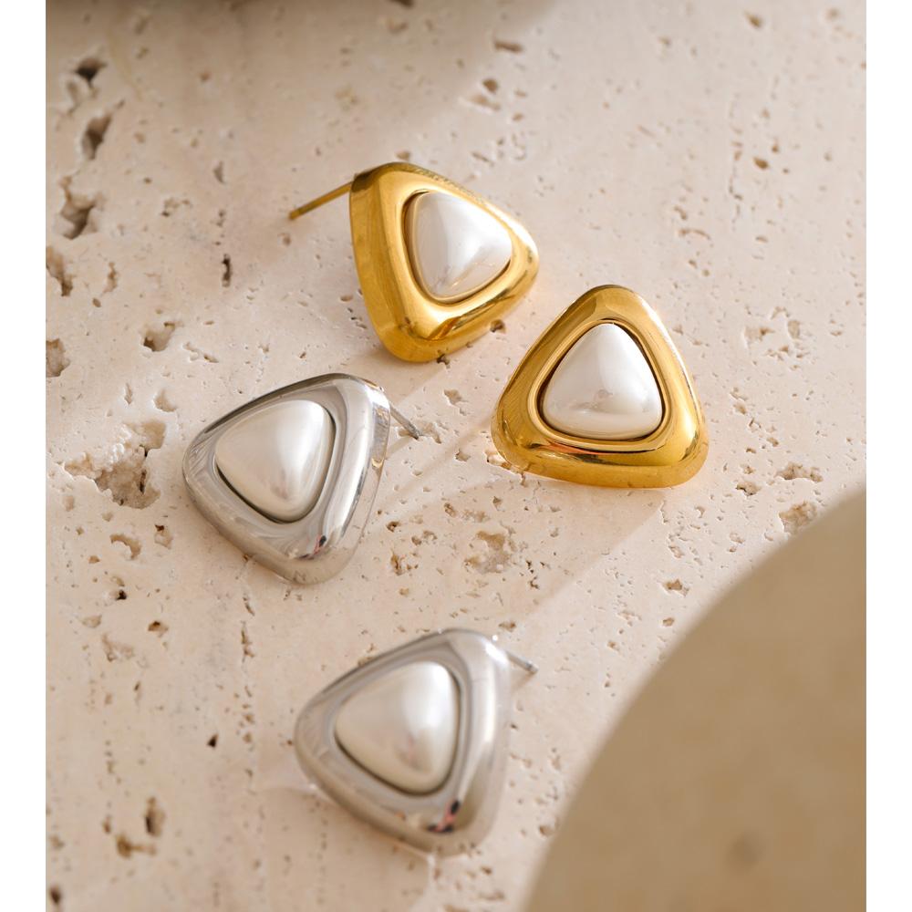 Eetit 2025 Stainless Steel Imitation Pearls Triangle Stud Earrings Arrivals Elegance Chic Korean Trendy Exquisite Jewelry Women