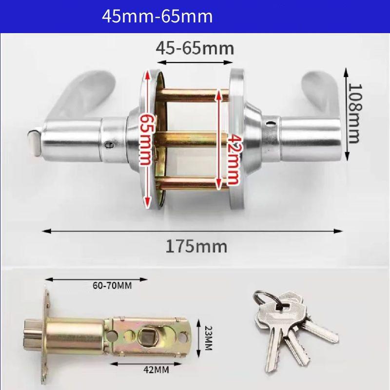 Door Handle Lock Aluminium Alloy Safety Bar Lock Kit with Core Latch Keys for Bathroom Household
