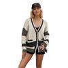Autumn and Winter Women's Knitted Jacket V-neck Large Size Pocket Colorblocking Cardigan Sweater