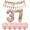 2 Balloons Number 37+ haappy Birthday Garland + Rose Gold Banner foil Balloon 37th Birthday Decoration+5 Confetti Balloons boy Girl 37 Year Birthday