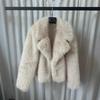 Women's Lapel Collar Long Sleeve Faux Fur Coat Loose Fit Casual Winter Short Jacket