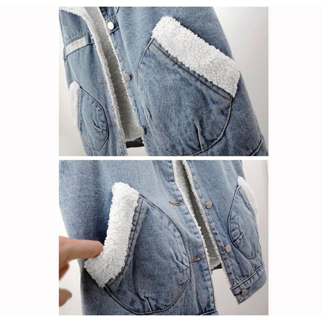 Women's Plush Vest With Sleeveless Lamb Wool And Thickened Fabric, Denim Vest