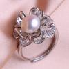 seniko Natural Freshwater Pearl Rings For Women Fashion Female Cubic Zirconia CZ Flower Ring Pearl Jewelry Adjustable Ring