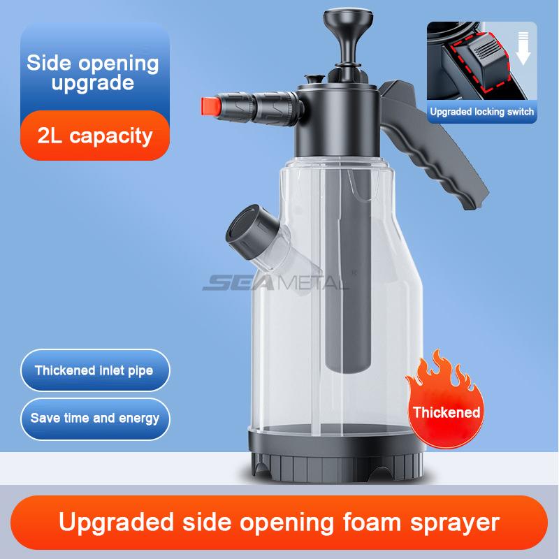 1PC 2L Pneumatic Foam Sprayer Side Opening Upgraded Hand Pump Snow Foam Car Wash Spray Thicken Bottle Car Cleaning Tools